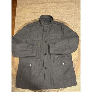 MICHAEL KORS Mens Charcoal Grey Wool Blend  Utility Coat Jacket Size Large